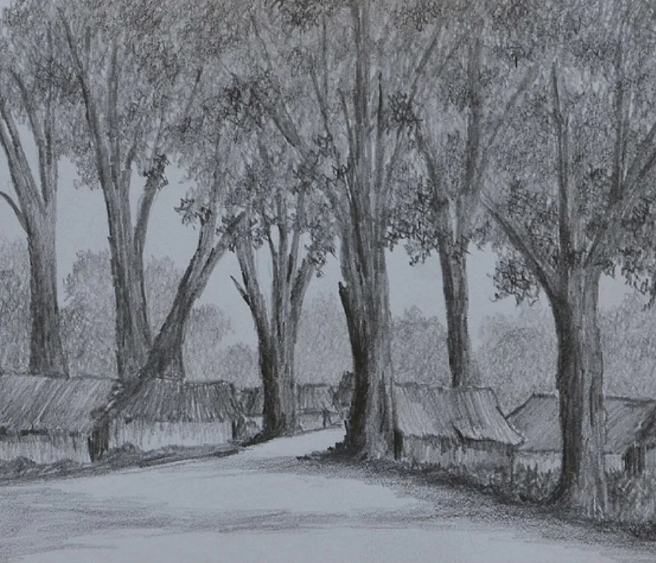 Village - pencil sketch by Milind Soman