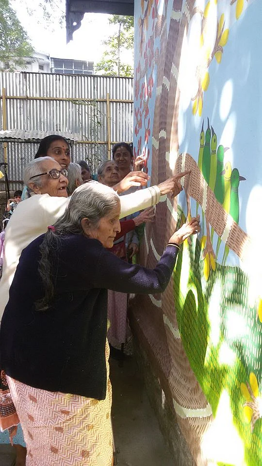 Old Age Home, Pune - finger painting in progress