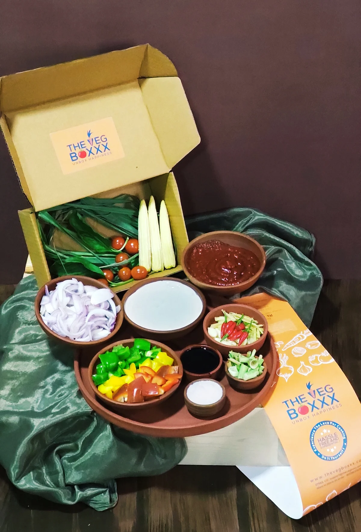 Happiness unboxed - The Veg Boxxx Meal KIt displaying ingredients for a Cook It Yourself meal