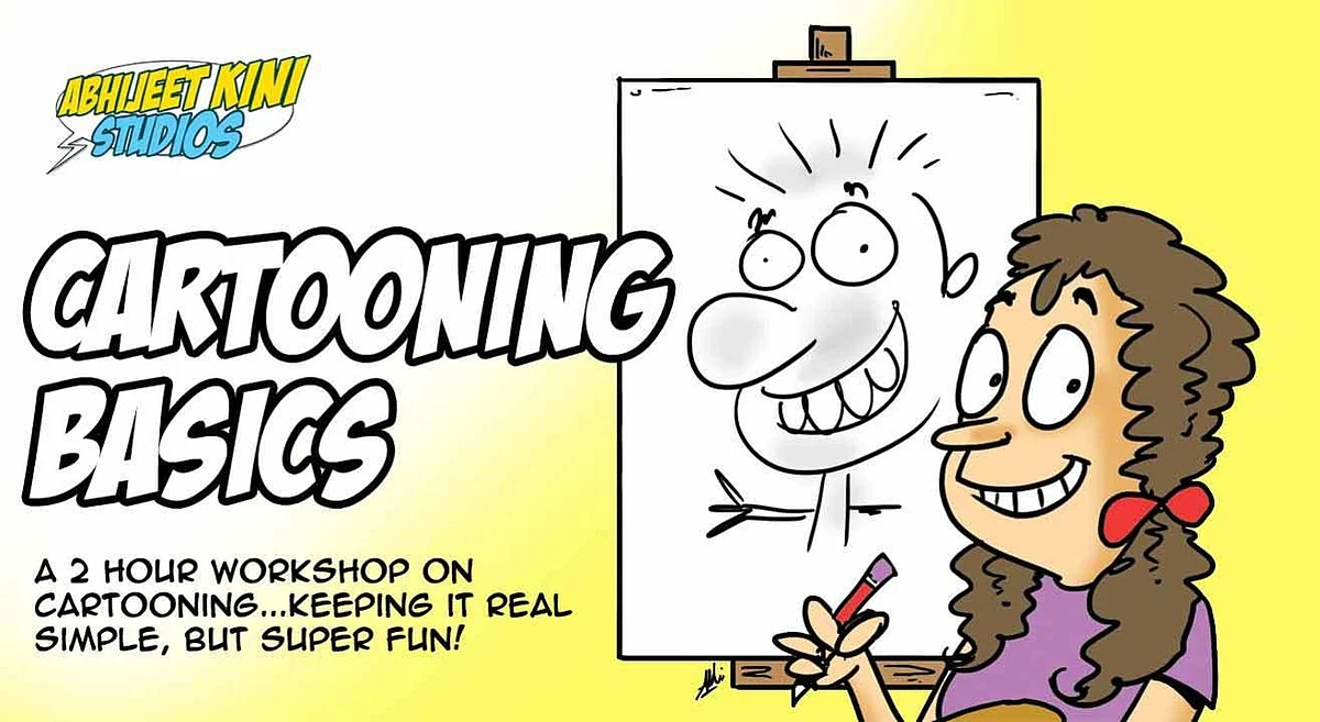A poster for a cartooning workshop conducted by Abhijeet Kini