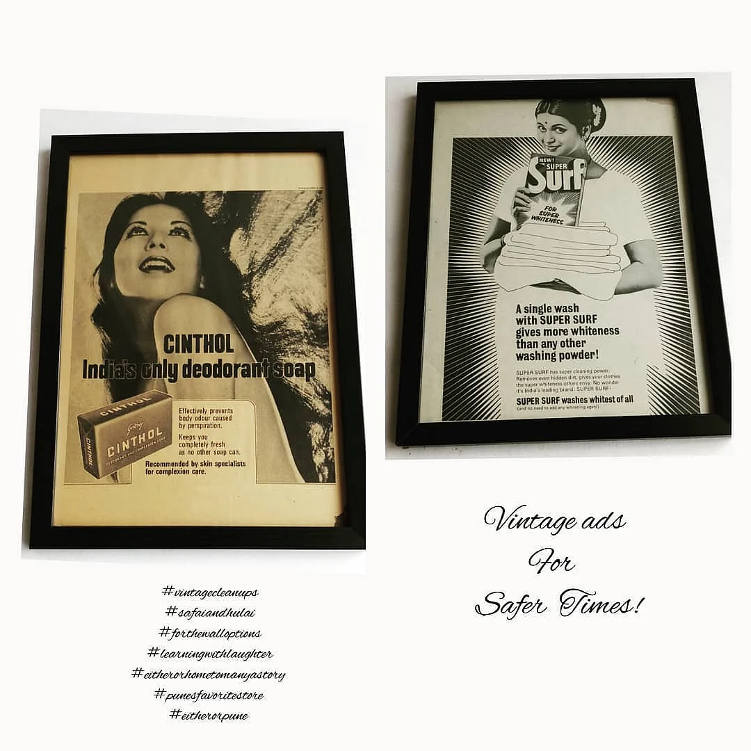Vintage advertisments framed and sold by Either Or