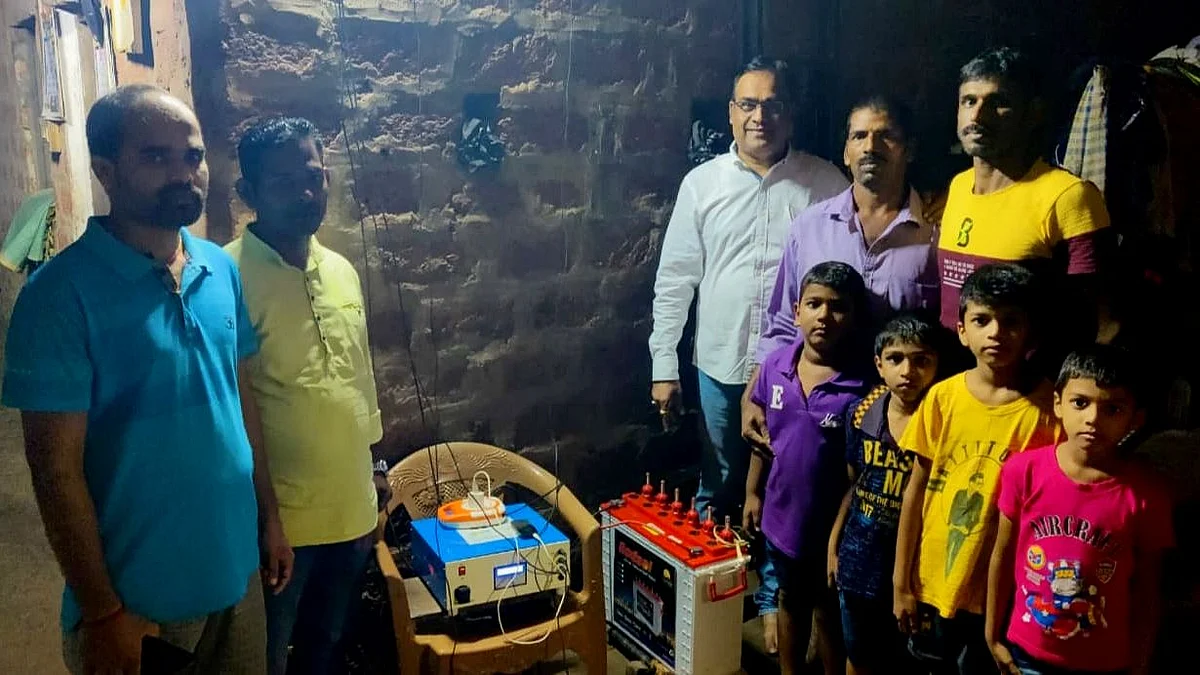 Former MLA Naresh Sawal and others after power supply to the house, Goa. On 05 Aug, 2021.