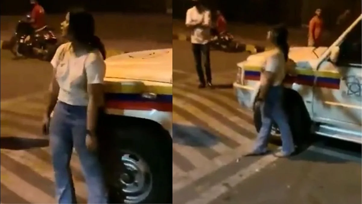 रोडवर गोंधळ! मद्यधुंद अवस्थेत महिलेने पोलिसाला मारल्या लाथा Video