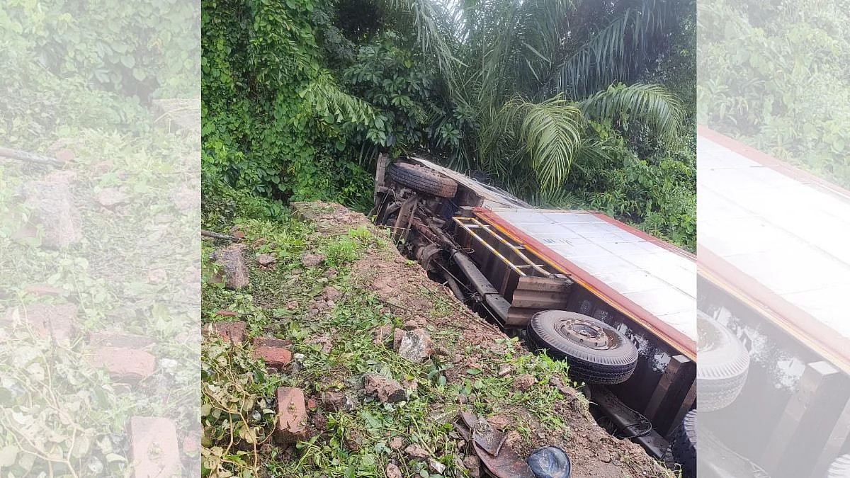 A fish carrying truck fell down from the bridge in cuncolim goa