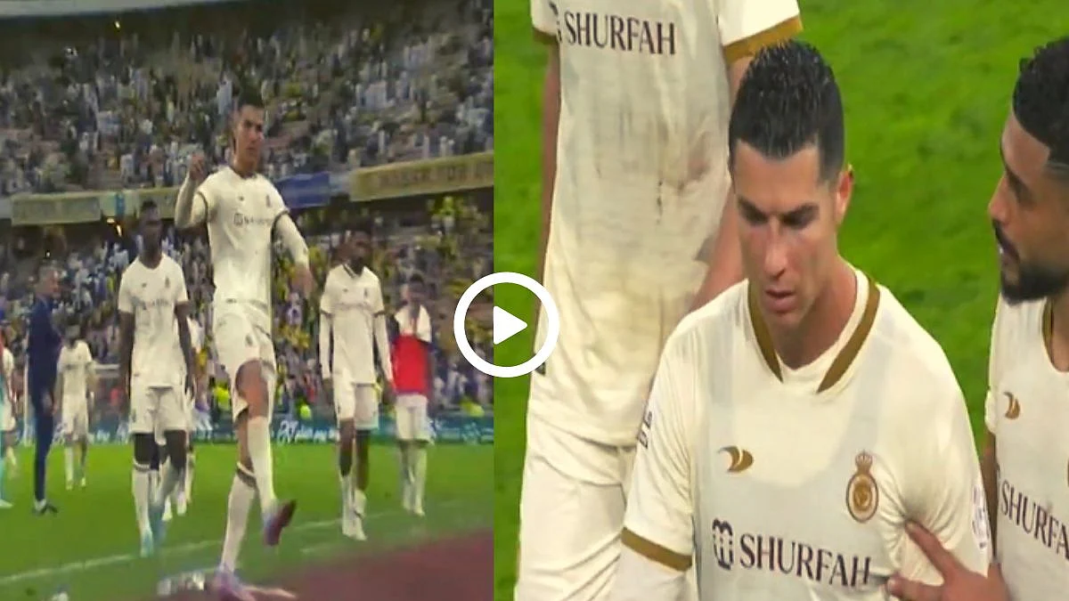 Cristiano Ronaldo Video: फॅन्सकडून 'मेस्सी, मेस्सी' ऐकताच रोनाल्डोचा राग अनावर, भर मैदानात केलं 'हे' कृत्य