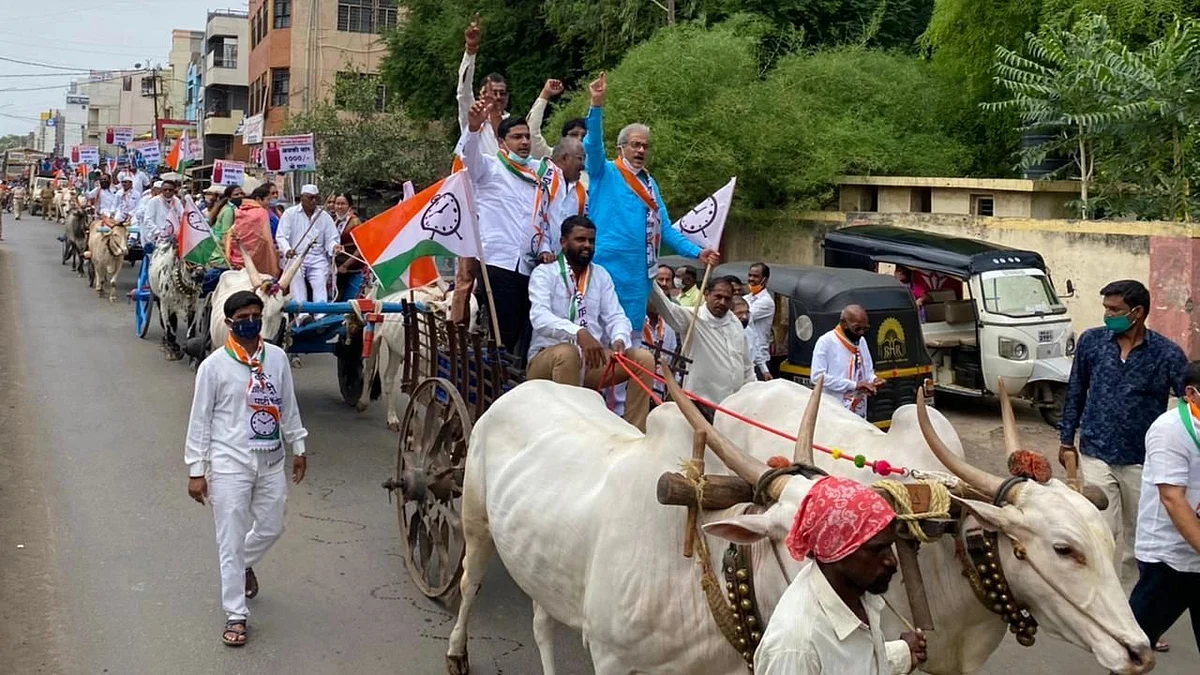 इंधन दरवाढीविरोधात राष्ट्रवादीचा बैलगाडी मोर्चा