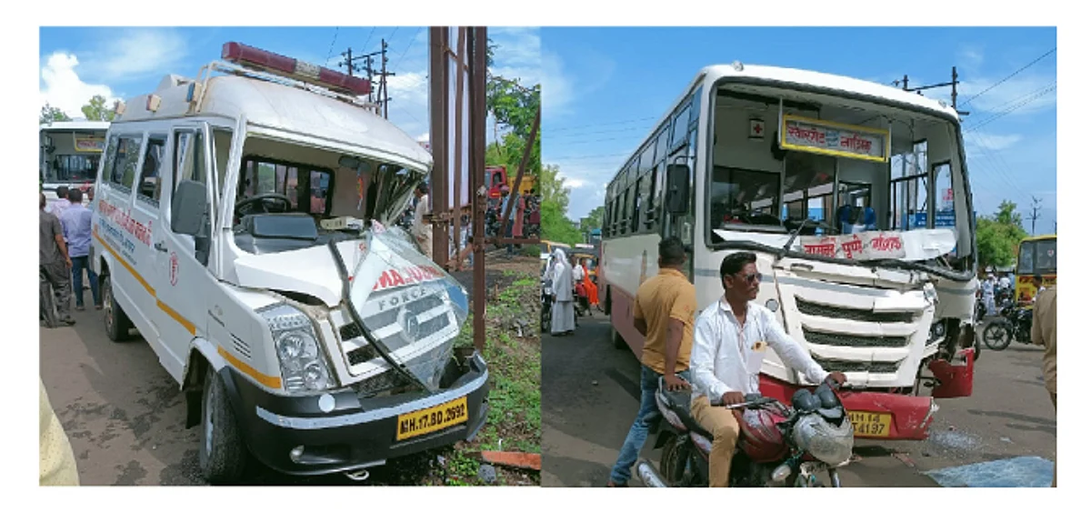थोरात कारखान्याची रुग्णवाहिका व एसटी बसचा अपघात, रुग्णवाहिका चालक जखमी