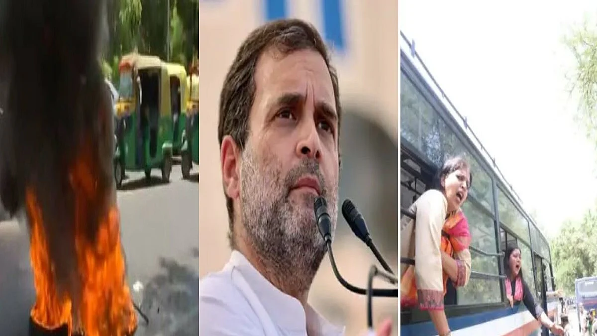 राहुल गांधींची तिसऱ्या दिवशीही चौकशी; कार्यकर्ते आक्रमक, ED कार्यालयाबाहेर टायर पेटवले