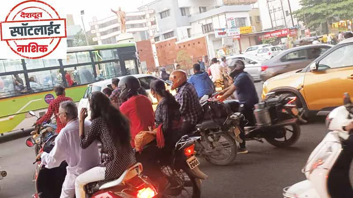 पाथर्डी चौफुली-मुंबई नाका वाहतूक कोंडीने नाकीनऊ