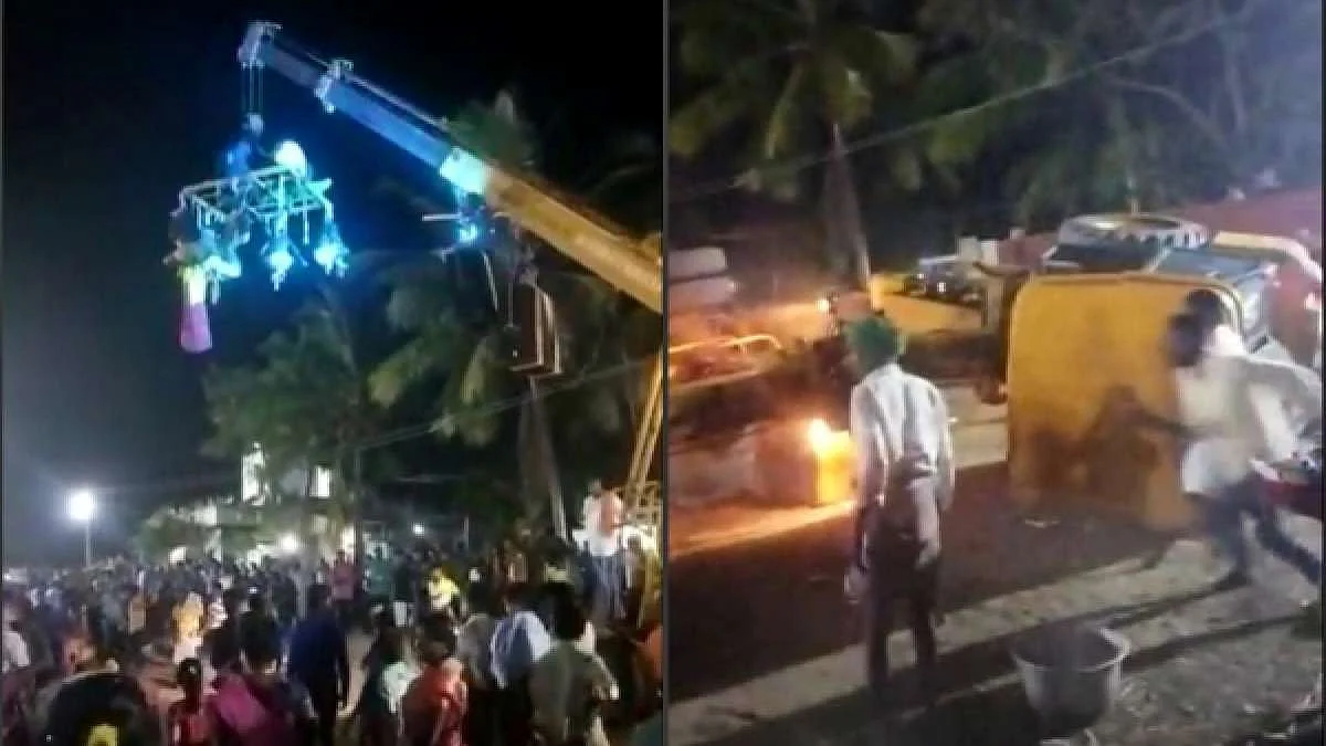 मंदिराच्या उत्सवात दुर्दैवी घटना; क्रेन कोसळून चौघांचा मृत्यू, थरकाप उडवणारा VIDEO समोर