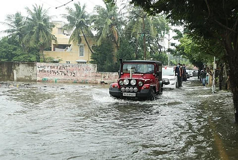 Tamil Nadu Chief Minister MK Stalin's convoy wades through the flooded streets of Chennai. Photo @mkstalin / Twitter