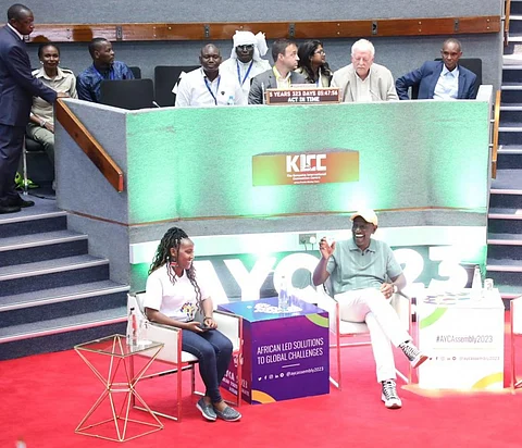 Africa Youth Climate Assembly Lead Coordinator Elizabeth Wathuti with President William Ruto at Africa Climate Summit. Photo: @AYCAssembly2023 / X, previously known as Twitter