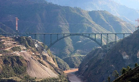 The Chenab Railway Bridge in Jammu and Kashmir, which will be inaugurated by PM Narendra Modi soon. Photo: @KonkanRailway / X
