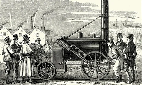 Vintage engraving of Stephenson's Locomotive, The Rocket, 1829. Photo: iStock

