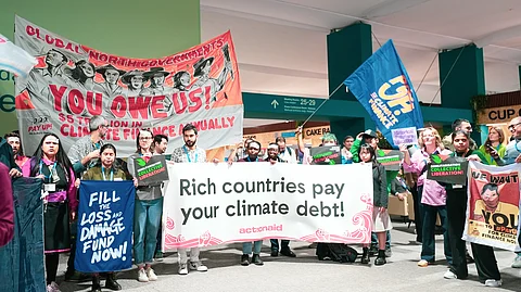 Protestors at COP29 in Baku, Azerbaijan