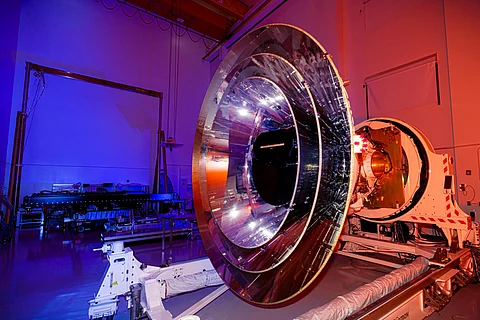 NASA’s SPHEREx observatory undergoes integration and testing at BAE Systems in Boulder, Colorado, in April 2024. 