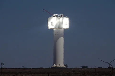 The Khi Solar One solar energy generation plant in the Northern Cape desert, South Africa.
