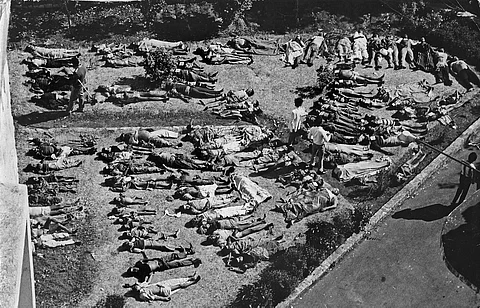 Bodies of victims in the aftermath of the Bhopal Gas Tragedy
