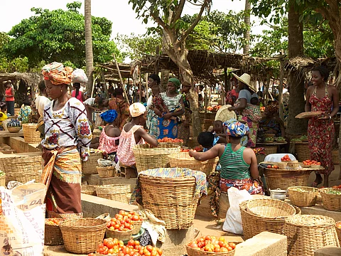 People in a market area of Aneho, Togo