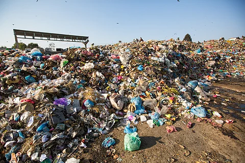Landfill with tonnes of plastic waste.