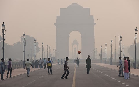 A game of soccer in post-Diwali Delhi