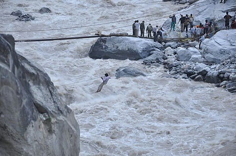 Devastated Govindghat in Uttarakhand’s Chamoli district after heavy rainfall, cloudbursts, and a glacial lake outburst flood (GLOF) triggered massive floods and landslides in 2013.