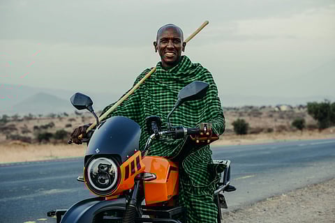 The electric bike on the road in Kenya. 