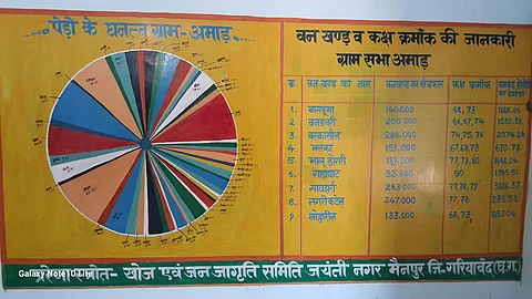 सामुदायिक वन संसाधन अधिकार पत्र मिलने के बाद अमाड़ गांव ने जंगल में पेड़ों का गहन सर्वेक्षण किया। फोटो : भागीरथ