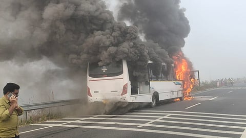 Bus catches fire 