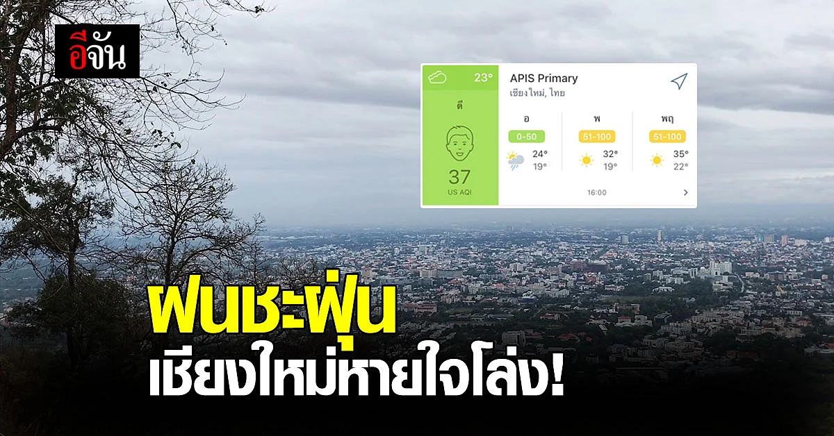 ฝนช่วยล้างเมืองเชียงใหม่ มลพิษลด คุณภาพอากาศอยู่โซนสีเขียว ชาวเมืองหายใจหายใจโล่ง
