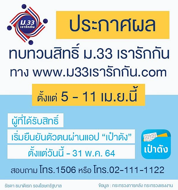 แจ้งตรวจสอบ ทบทวนสิทธิ์ ม33เรารักกัน