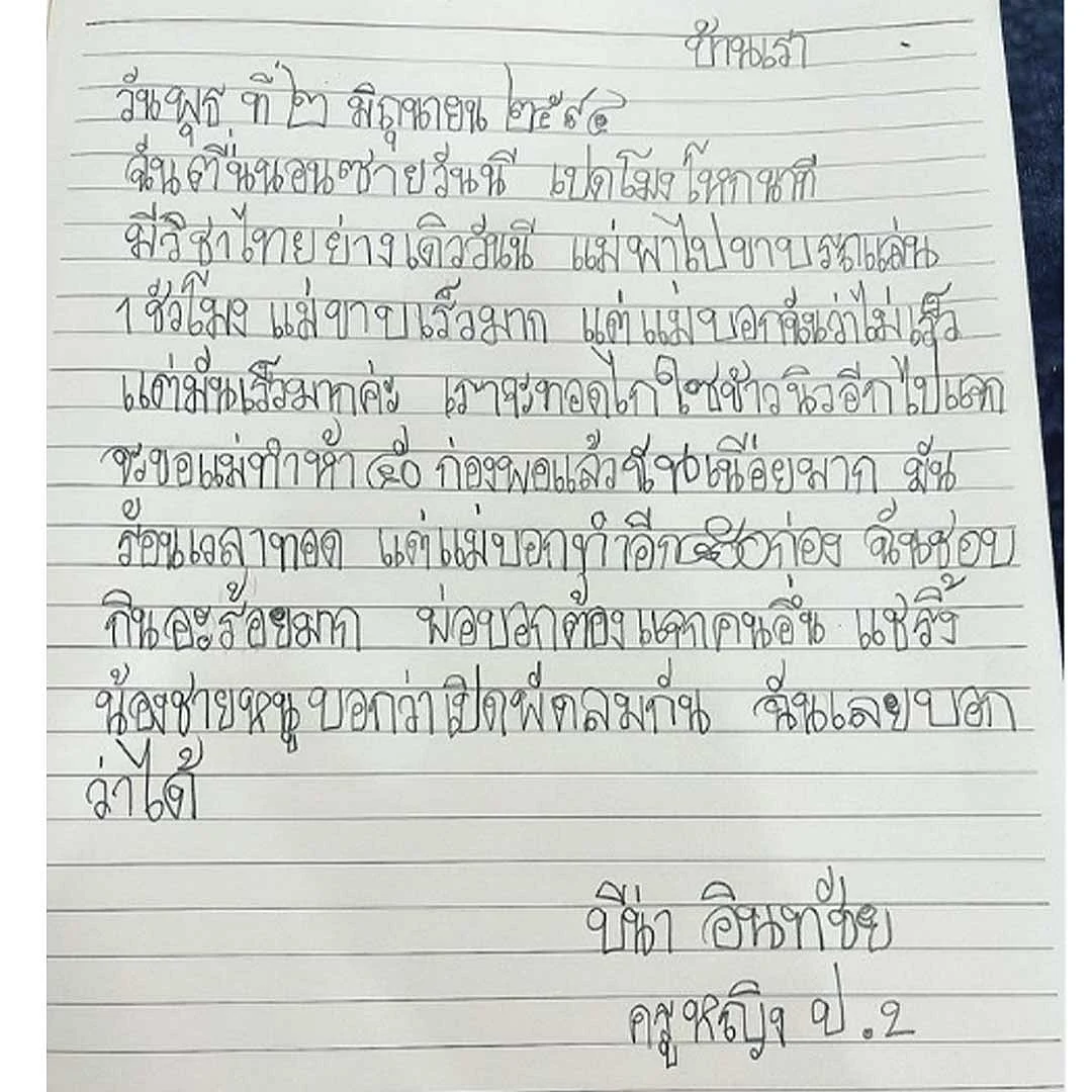 บันทึกที่น้องบีน่าเขียน