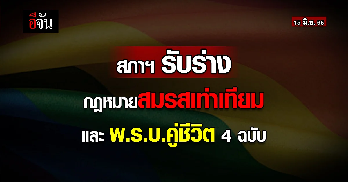 สภาฯ รับร่าง พ.ร.บ.คู่ชีวิต และ สมรสเท่าเทียม 4 ฉบับ เพื่อความเสมอภาค