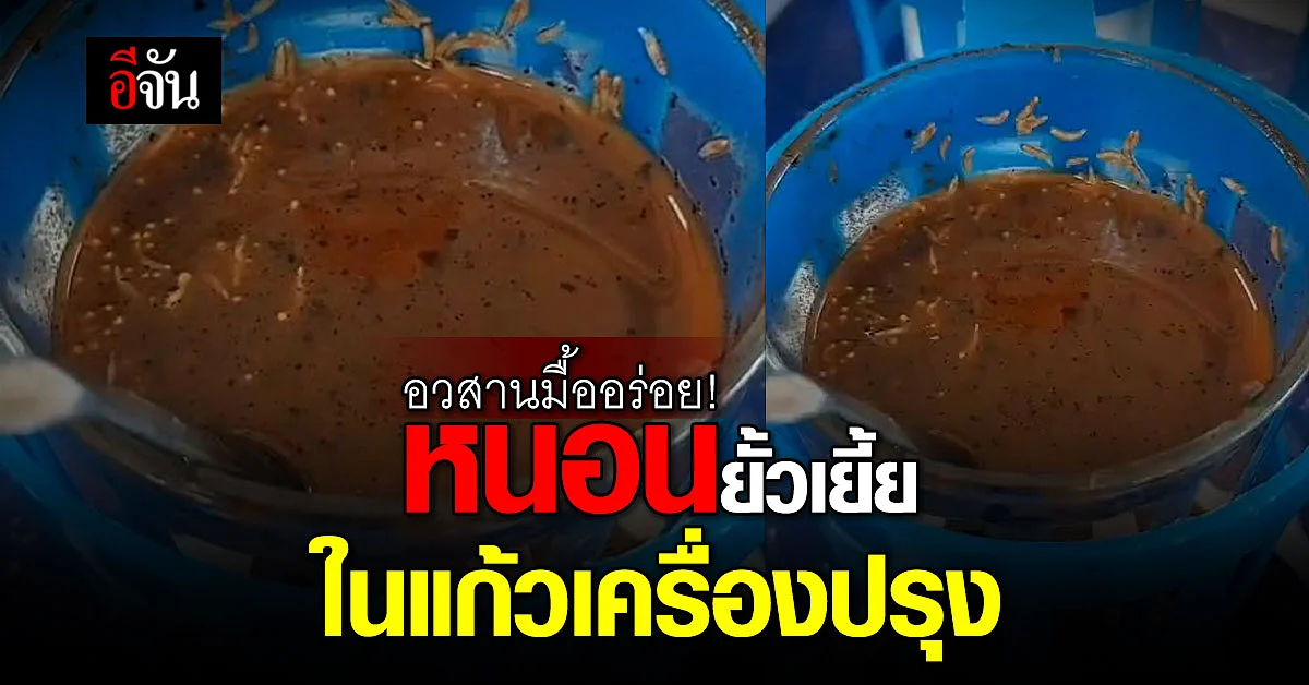อวสานมื้ออร่อย ลูกค้าเจอหนอนเดินยั้วเยี้ยในแก้วเครื่องปรุง