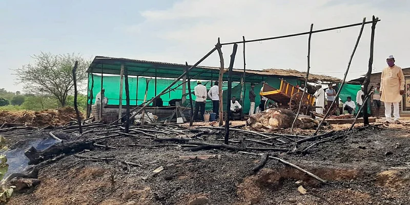 विद्युत तारांच्या घर्षणाने लागलेल्या आगीत चार दुभत्या गायींचा कोळसा