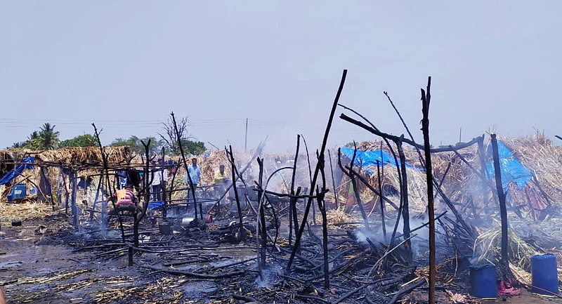 The huts of the mula factory workers were burnt