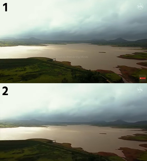 1. वाँडरिंग माइंड्सच्या व्हिडीओत मध्यभागी वॉटरमार्क आणि उजव्या कोपऱ्यात लोगो आहे. (ठिकाण कश्यपी धरण)
2. साहित्य संमेलनाच्या गाण्यात मात्र उजव्या कोपऱ्यात केवळ लोगो दिसतो.
