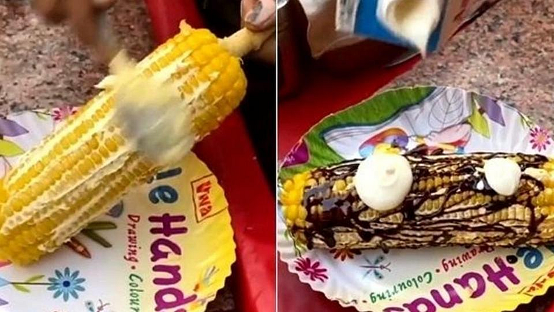 चॉकलेट मसाला स्विट कॉर्न (Chocolate Masala Sweet Corn)
एका फुड ब्लॉगरने चॉकलेट मसाला स्विट कॉर्नचा व्हिडिओ शेअर केला आहेस. अनिकेत लुथ्रा असे या फुड ब्लॉगरचे नाव आहे. दिल्लीतील रस्त्यावर एक विक्रेता स्वीट कॉर्नला लिंबू आणि मसाला लावून त्यावर चॉकलेट सॉस लावत आहे. हा चॉकलेट मसाला स्विट कॉर्न नेटिझन्सला धक्का बसला आहे.