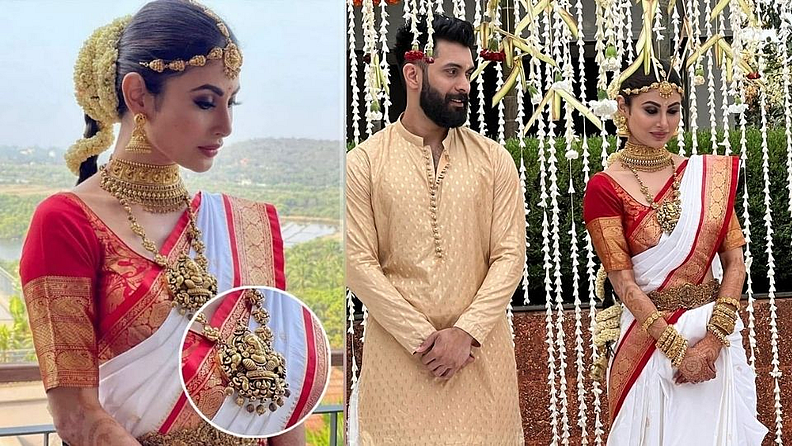 मौनीने परिधान केलेल्या टेंपल ज्वेलरीने वेधलं लक्ष