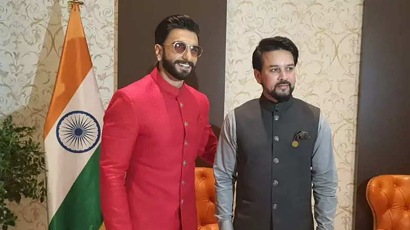 Ranveer Singh with Union Minister Anurag Thakur at Dubai Expio