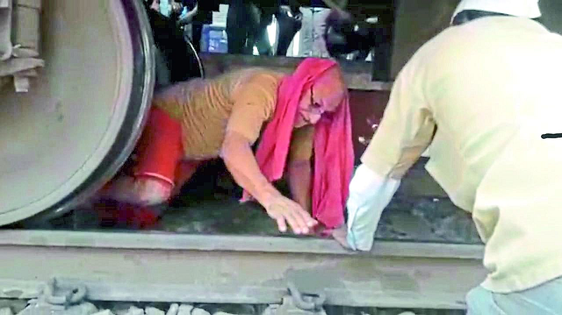 Sadhu survived under the running train Nashik News