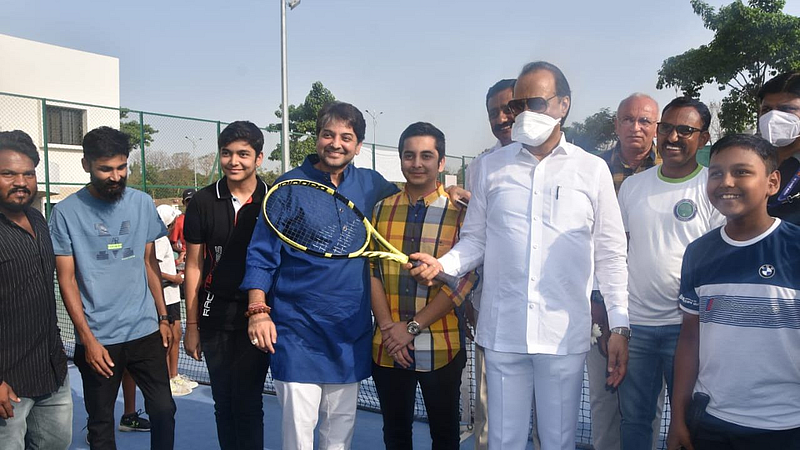 Ajit Pawar took pleasure playing tennis at Inauguration of state level competition Baramati Lawn Tennis Club