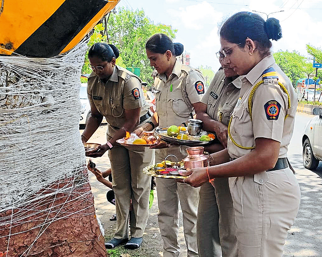 Police women celebrating Vatpoornima