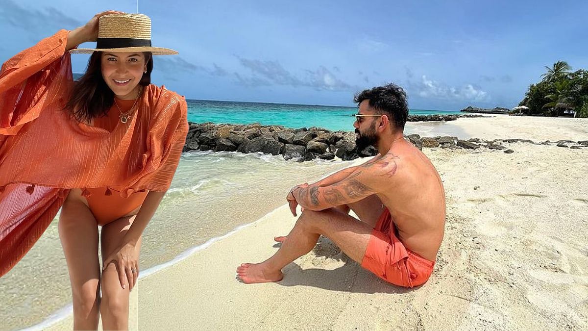 समुद्रकिनारी रंगला अनुष्का - विराटचा क्रिकेटचा डाव | Virat Kohli Enjoying  Holiday | Sakal