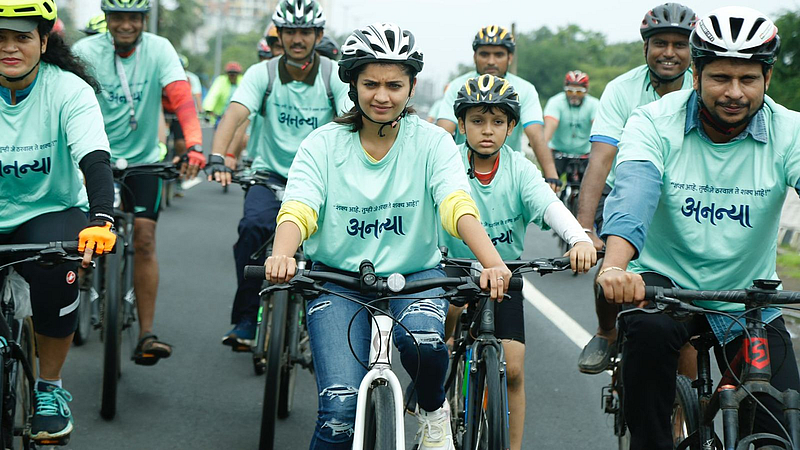 hruta durgule cycle ride promotion for upcoming movie ananya