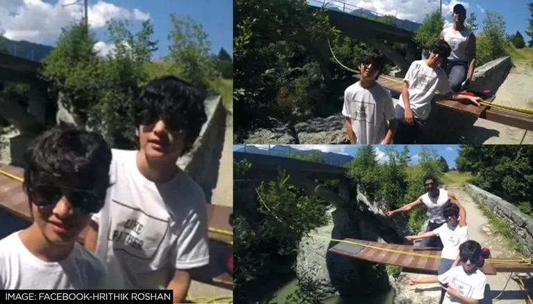 Hrithik Roshan teaches son Hridhaan how to conquer his fear as he gets scared before bungee jump. Watch
