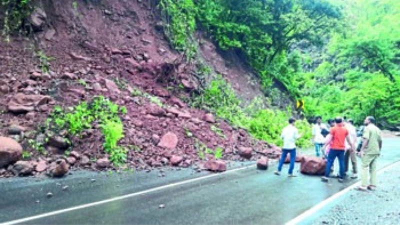Landshlip on road in Pangri ghat kokan