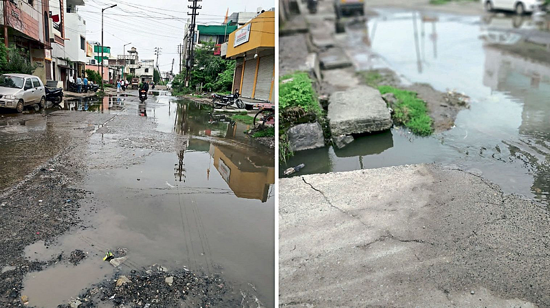 Nanded Municipal Drainage leaks damage roads in Ward Ten