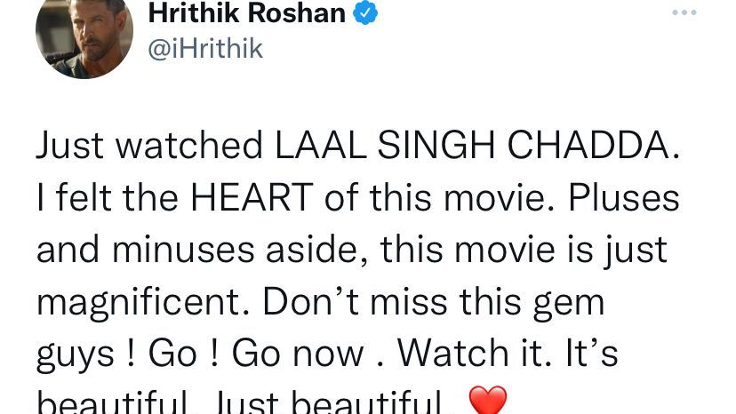 Hritik Roshan getting trolled for praising movie Lal singh Chaddha