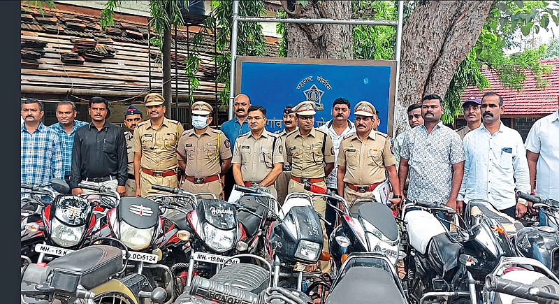 Superintendent of Police Dr. Praveen Mundhe with seized bikes